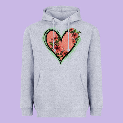 Pink Glitter Floral Heart Heavyweight Hoodie Designed By Jasminsmagicworld