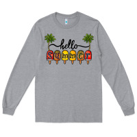 Heather Grey 1hello summer Long Sleeve Tee - CowhideDigitalArt