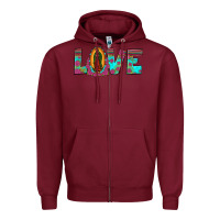 Burgundy love our lady of guadalupe Zipper Hoodie - JahusDesignShop
