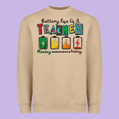 Battery Life Of A Teacher Heavyweight Sweatshirt Designed By Zillion Design Studio