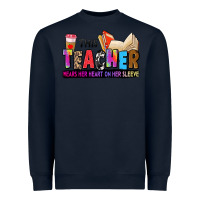 Navy this teacher wears her heart on her sleeve Heavyweight Sweatshirt - Zillion Design Studio