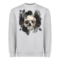 Heather Grey Floral skull Heavyweight Sweatshirt - RanaPortraitStore