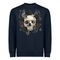 Navy Floral skull Heavyweight Sweatshirt - RanaPortraitStore