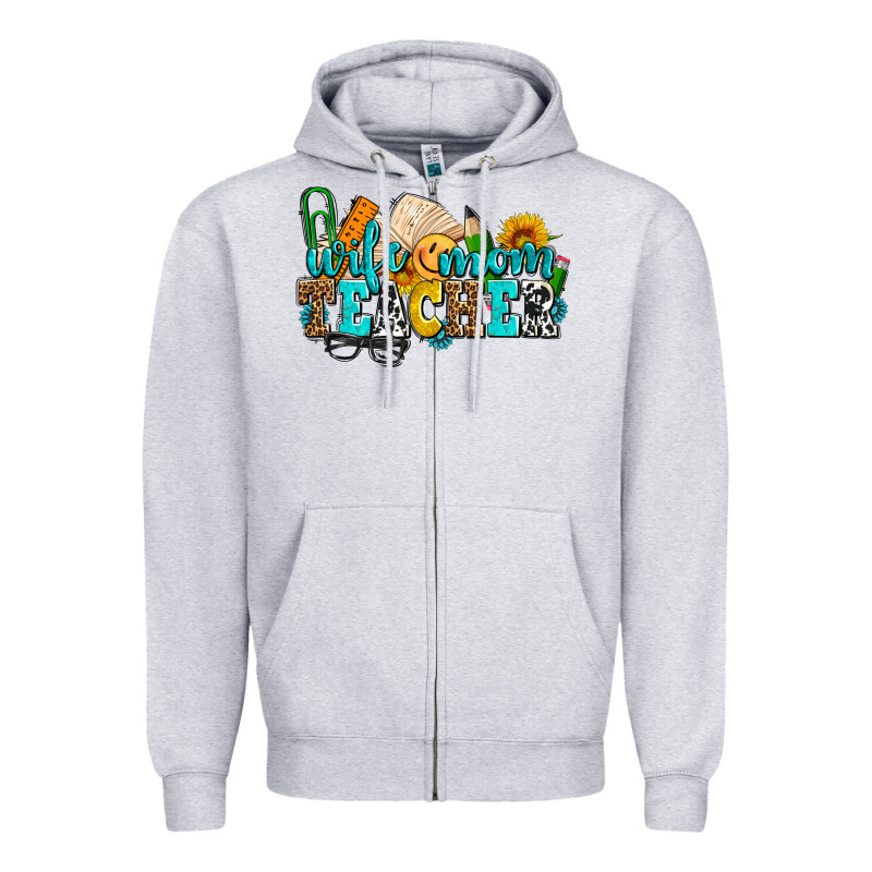 Wife Mom Teacher With Sunflowers Zipper Hoodie by AdoDesignShop | Teevron