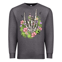 Charcoal Heather skeleton flowers Premium Sweatshirt - MaliasSmallBusiness
