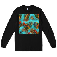 Black rooster and sunflowers seamless pattern Long Sleeve Tee - HRA Design Shop