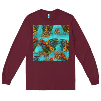 Burgundy rooster and sunflowers seamless pattern Long Sleeve Tee - HRA Design Shop
