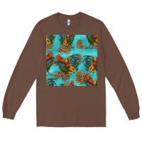 Chestnut rooster and sunflowers seamless pattern Long Sleeve Tee - HRA Design Shop