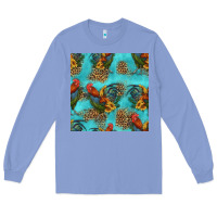 Colony Blue rooster and sunflowers seamless pattern Long Sleeve Tee - HRA Design Shop