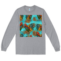 Heather Grey rooster and sunflowers seamless pattern Long Sleeve Tee - HRA Design Shop