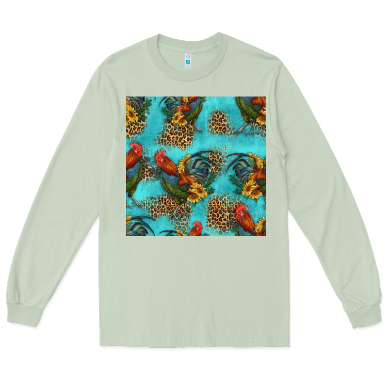 Rooster And Sunflowers Seamless Pattern Long Sleeve Tee by HRA Design Shop | Teevron