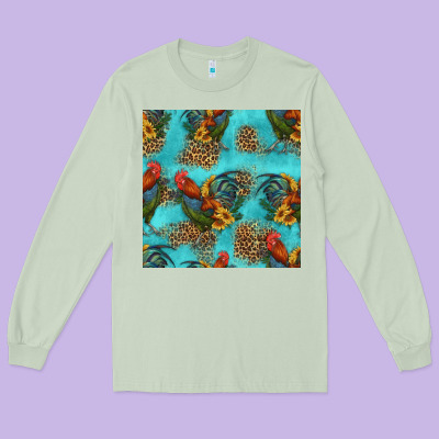 Rooster And Sunflowers Seamless Pattern Long Sleeve Tee Designed By Hra Design Shop