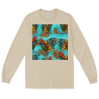 Mushroom rooster and sunflowers seamless pattern Long Sleeve Tee - HRA Design Shop