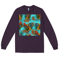 Plum rooster and sunflowers seamless pattern Long Sleeve Tee - HRA Design Shop