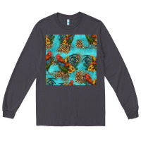 Smoke rooster and sunflowers seamless pattern Long Sleeve Tee - HRA Design Shop