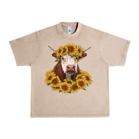French Oak hereford cow with sunflowers Urban Heavy Tee - RanaPortraitStore
