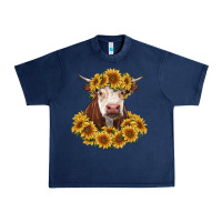 Navy hereford cow with sunflowers Urban Heavy Tee - RanaPortraitStore