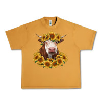 Peanut Butter hereford cow with sunflowers Urban Heavy Tee - RanaPortraitStore