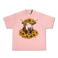 Salmon hereford cow with sunflowers Urban Heavy Tee - RanaPortraitStore