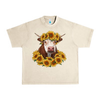 Sandshell hereford cow with sunflowers Urban Heavy Tee - RanaPortraitStore