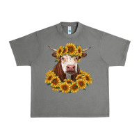 Hereford Cow With Sunflowers Urban Heavy Tee | Teevron