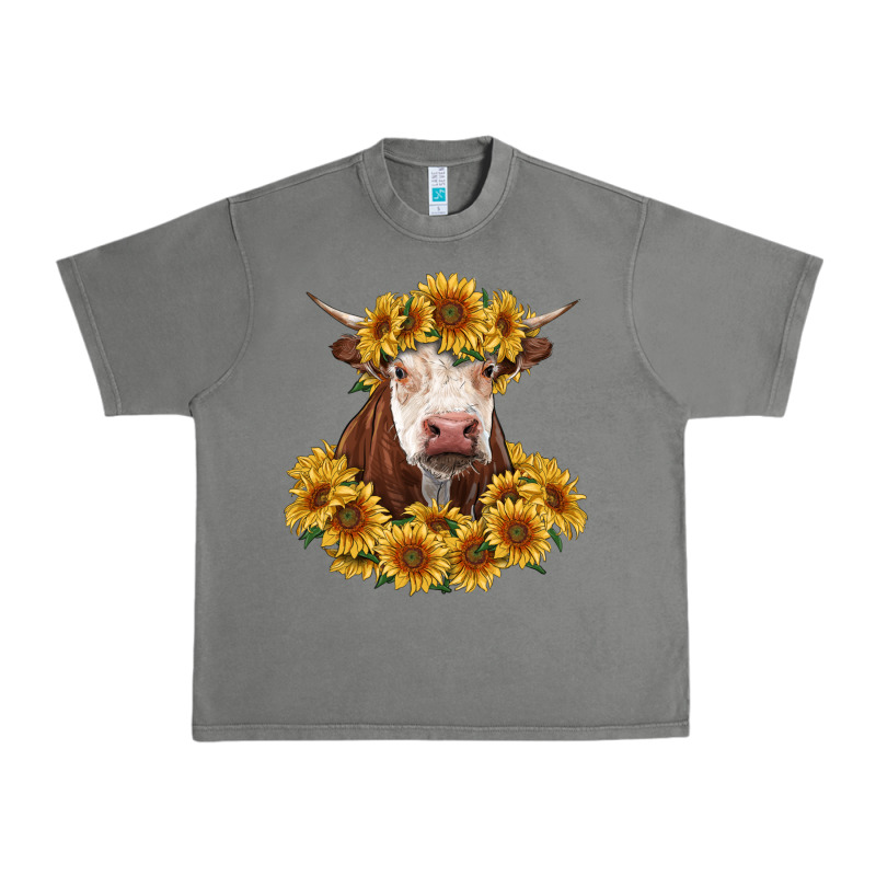 Hereford Cow With Sunflowers Urban Heavy Tee by RanaPortraitStore | Teevron