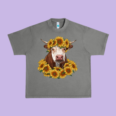 Hereford Cow With Sunflowers Urban Heavy Tee Designed By Ranaportraitstore