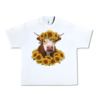 White hereford cow with sunflowers Urban Heavy Tee - RanaPortraitStore