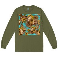 Army Green goat sunflowers seamless pattern Long Sleeve Tee - HRA Design Shop