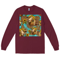 Burgundy goat sunflowers seamless pattern Long Sleeve Tee - HRA Design Shop