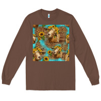 Chestnut goat sunflowers seamless pattern Long Sleeve Tee - HRA Design Shop