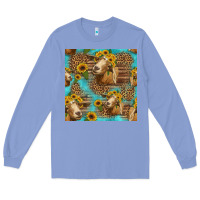 Colony Blue goat sunflowers seamless pattern Long Sleeve Tee - HRA Design Shop