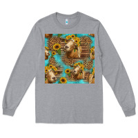 Heather Grey goat sunflowers seamless pattern Long Sleeve Tee - HRA Design Shop