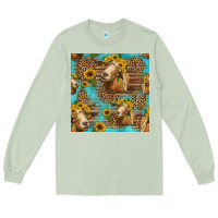 Matcha goat sunflowers seamless pattern Long Sleeve Tee - HRA Design Shop