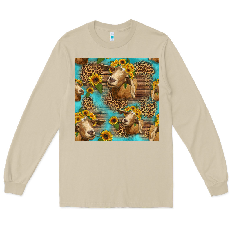 Goat Sunflowers Seamless Pattern Long Sleeve Tee by HRA Design Shop | Teevron