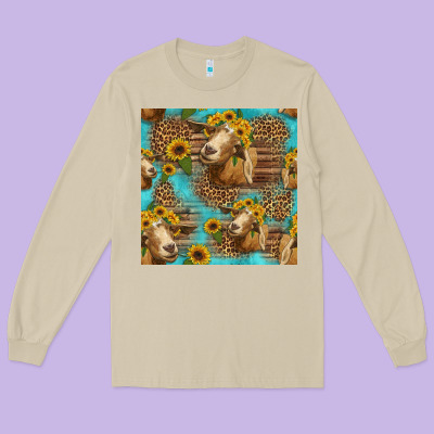 Goat Sunflowers Seamless Pattern Long Sleeve Tee Designed By Hra Design Shop