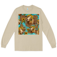 Mushroom goat sunflowers seamless pattern Long Sleeve Tee - HRA Design Shop