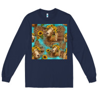 Navy goat sunflowers seamless pattern Long Sleeve Tee - HRA Design Shop