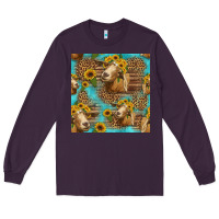Plum goat sunflowers seamless pattern Long Sleeve Tee - HRA Design Shop