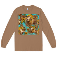 Toasted Coconut goat sunflowers seamless pattern Long Sleeve Tee - HRA Design Shop