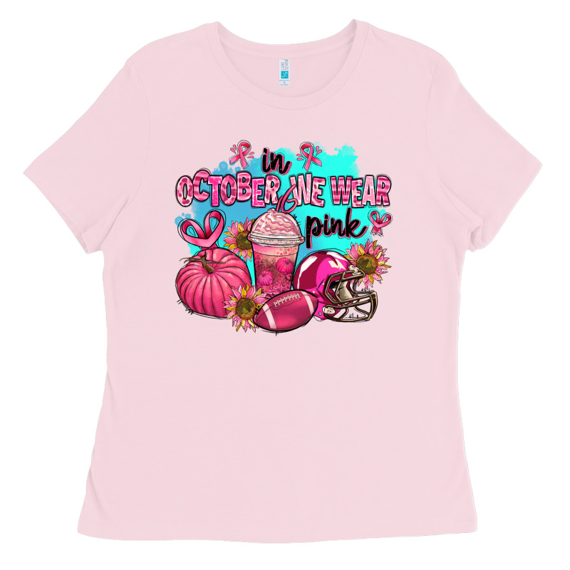 In October We Wear Pink American Football Ladies Tee by AdoDesignShop | Teevron
