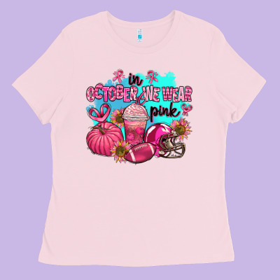 In October We Wear Pink American Football Ladies Tee Designed By Adodesignshop