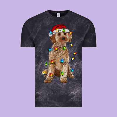 Cockapoo With Christmas Lights Vintage Tee Designed By Ranaportraitstore