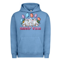 Pigment Pebble Blue Easter Vibes with Bunny and Eggs Urban Hoodie - RanaPortraitStore