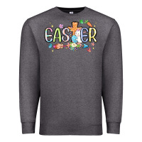 Charcoal Heather easter cross with bunny Premium Sweatshirt - MaliasSmallBusiness