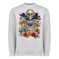 Heather Grey Flower Boho Skull Skeleton Heavyweight Sweatshirt - RanaPortraitStore