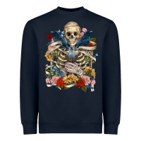 Navy Flower Boho Skull Skeleton Heavyweight Sweatshirt - RanaPortraitStore