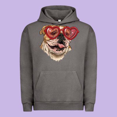 English Bulldog With Love Glass Urban Hoodie Designed By Ranaportraitstore