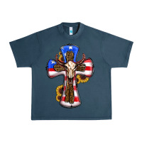 Midnight Navy american flag cross cow skull sunflowers Urban Heavy Tee - RanaPortraitStore