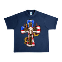 Navy american flag cross cow skull sunflowers Urban Heavy Tee - RanaPortraitStore